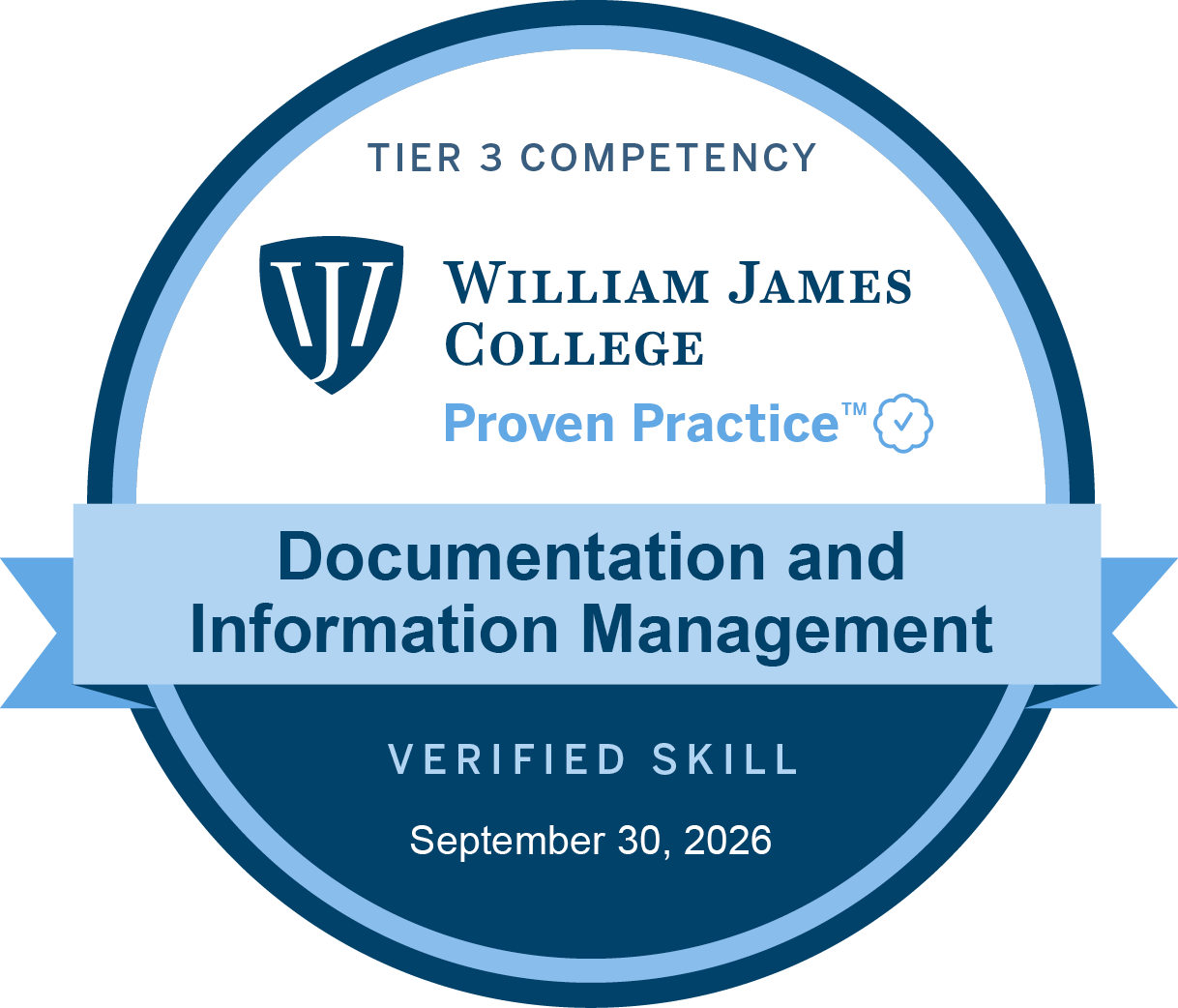 Badge for Proven Practice™ Verified Skills Blue and white badge for Proven Practice™ Verified Skills