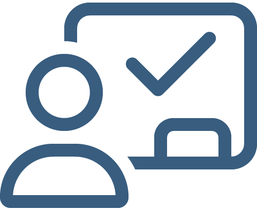 icon of person in front of chalkboard with checkmark