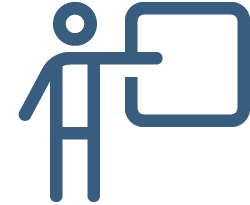 icon of stick person in front of big screen