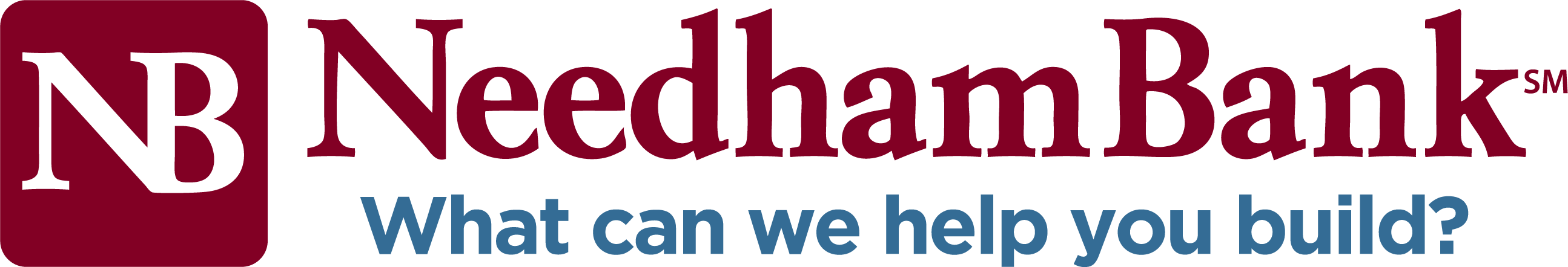 Typographical logo in maroon and blue