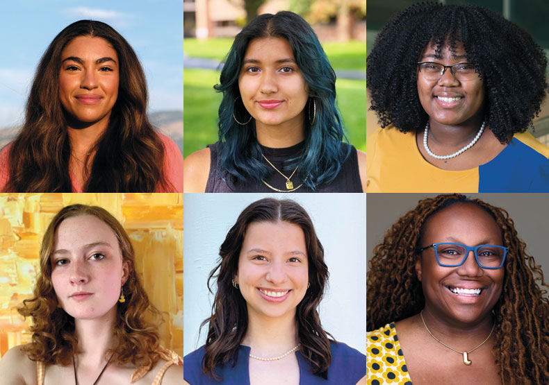 grid of six portrait photos of woman