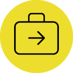 yellow circle with black outlined icon of a briefcase inside the circle